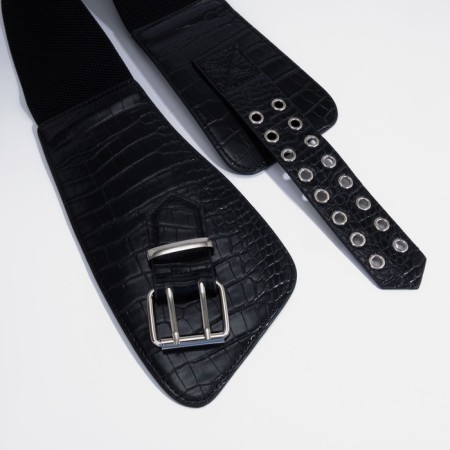 Women's belt, width 12 cm, metal buckle, grirts, black color-2