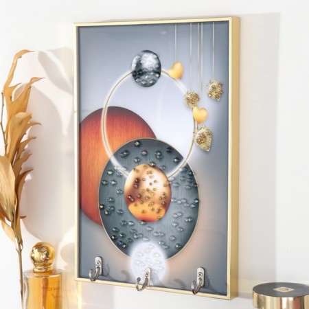 Key plastic, MDF 3 Hooks "Abstraction. Eternal Love" Rhinestones, gold 29x1.8x19 cm-1