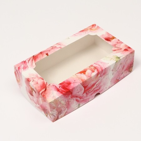 Folding box for marshmallows, with the window "Pink flowers", 25 x 15 x 7 cm-1