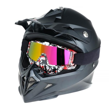 Glass-mask for motorcycle driving, golden chrome glass, white-red-black, OM-10-1