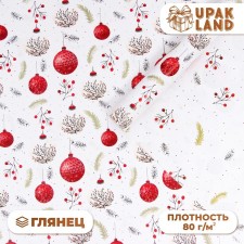 Бумага упаковочная "Красные шарики", глянец, двусторонняя,  80 г/м2 , 70 х 100 см