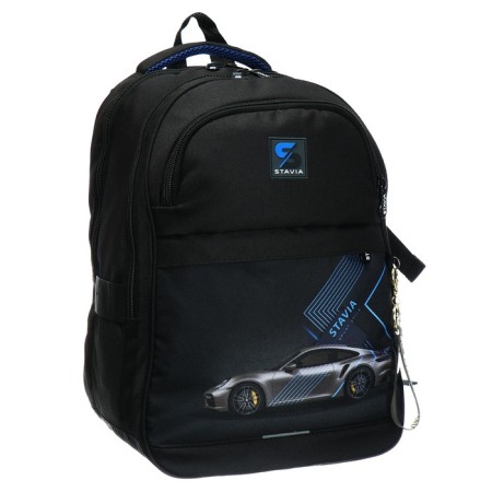 Youth backpack, 40 x 28 x 18 cm, ergonomic back, Stavia "machine", black-1