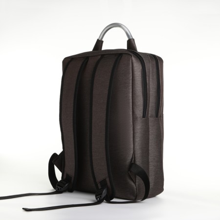 City backpack on a zipper, 2 pockets, with USB, brown color-3
