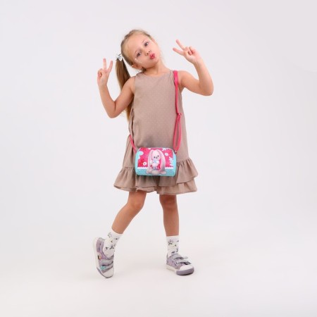 Children's bag for a girl "Rabbit with a toy" from eco-leather, on a strap, 15x12x3 cm-9