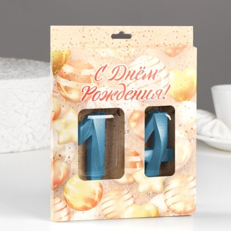 Candle in the cake jubilee "line" (set 2 in 1), number 14/41, blue metallic, 6.5 cm-1