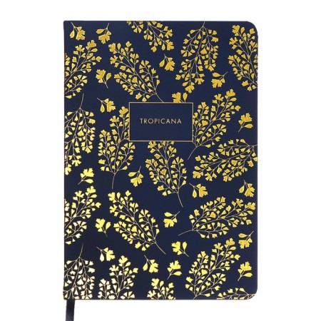 The diary is low, A5, 136 sheets, leatherette, Devente. Tropicana, solid cover, foil embossing, perforation, liesse, block 70%, dark blue