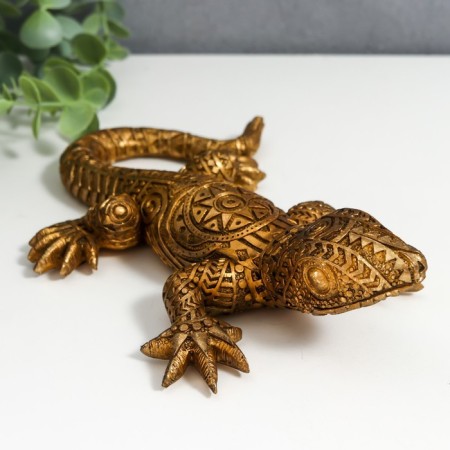 Souvenir Polystone "Golden Lizard with Geometric Patterns" 5.5x15.5x22 cm-4