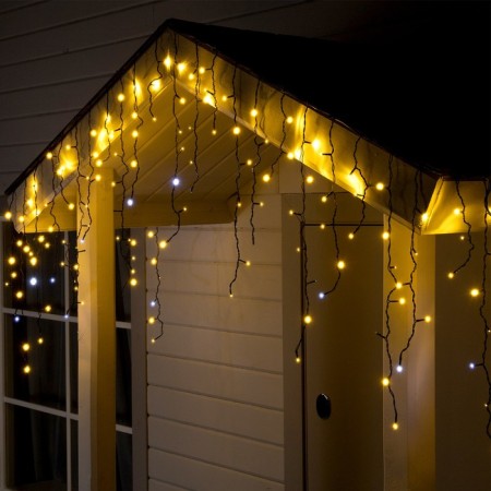 Garland "fringe" 3 × 0.6 m, IP44, UMS, dark thread, 160 LED, glow warm white, white flicker, 220 V