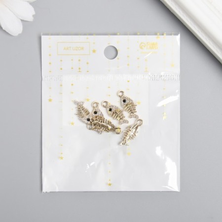 Decor for creativity metal, rhinestones "Fish skeleton" gold 0.9x2 cm-2