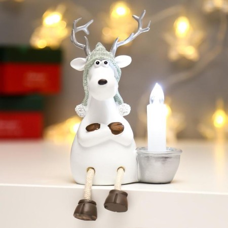 Souvenir Polystone Light "White Oleg in a knitted hat with a candle" MIX 11.5x8x10.5 cm-2