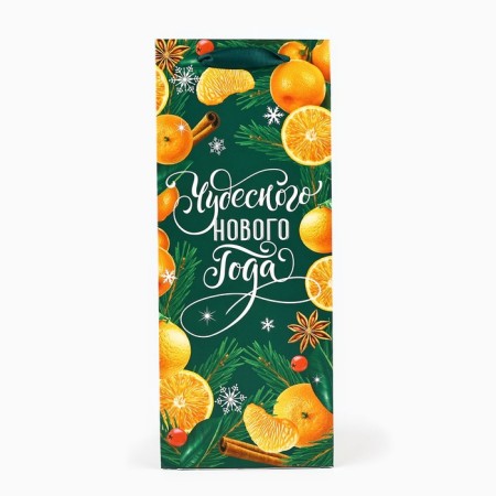 Package for a bottle, triangular "New Year", 13 x 32 x 11.3 cm, New Year-2