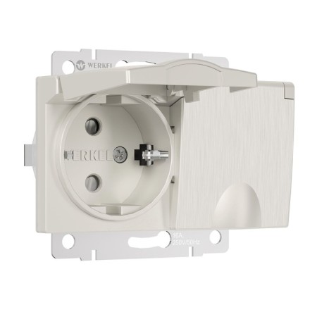 The socket w1172213 Double moisture protection, with grounding, with protective lids and curtains, mother -of -pearl