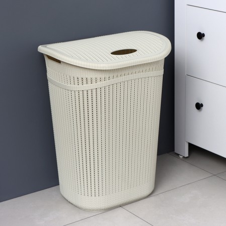 Besnaya basket with a lid "Knitting", 55 l, 45 × 36 × 57 cm, color white rattan-7