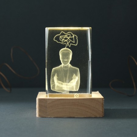 Souvenir glass backlight "rectangle. Thoughtrs" stand wood, USB 7x7x10-2