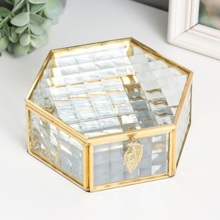 Casket Glass with a metal frame "Hexagonant with a sheet. Quadro" 17x14.8x6.5 cm
