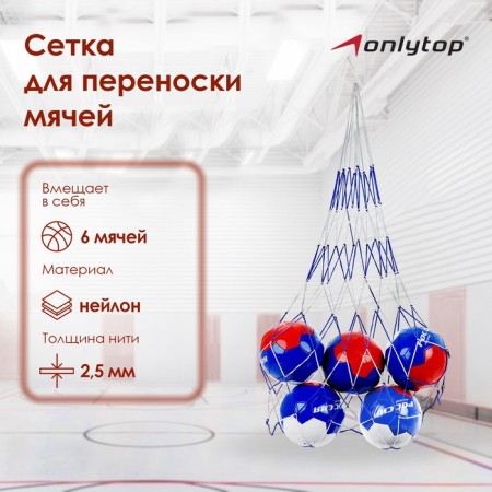 Mesh for carrying balls (6 goals), thread 2.5 mm, color mix