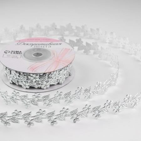 Figure tape "Branches with flowers", 20 mm, 9 ± 0.5 m, silver color