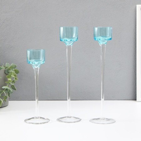 Glass candlestick set 3 pcs "Transparency of thoughts" height 26cm-2pcs., 20 cm- 1 pc. blue-1