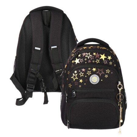 School backpack, 39 x 30 x 20 cm, Grizzly, ergonomic back, + keychain, black