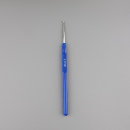 Knitting hook, with a plastic handle, d = 2 mm, 13.5 cm, blue color-1