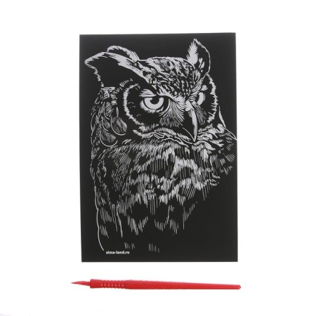 Owl engraving with the metallic effect “Gold”, 13x19 cm-2