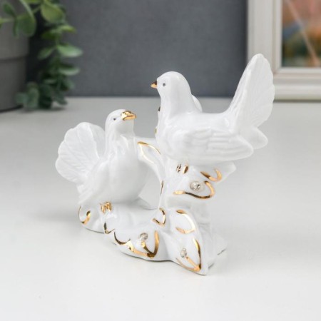 Souvenir Ceramics "White pigeons on a fluffy branch" Rhinestones 10x5.3x13 cm-1