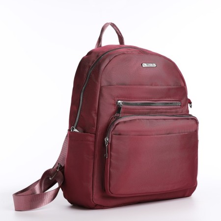 A backpack with a zipper, 5 outer pockets, pencil case, burgundy color-3