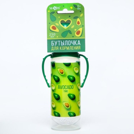Avocado feeding bottle, classchery throat, 0 months, 250 ml., Cylinder, with handles-2