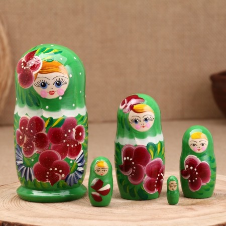 Nesting doll "Anastasia", green dress, 5 doll, 16 cm