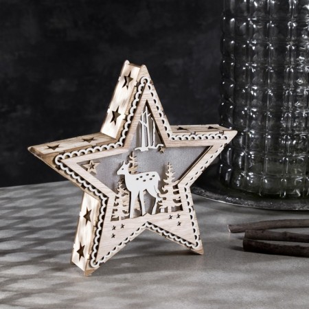 LED figure "Star with a deer" 21 × 21 × 5 cm, wood, batteries AAAX2 (not in the kit), glow warm white-1