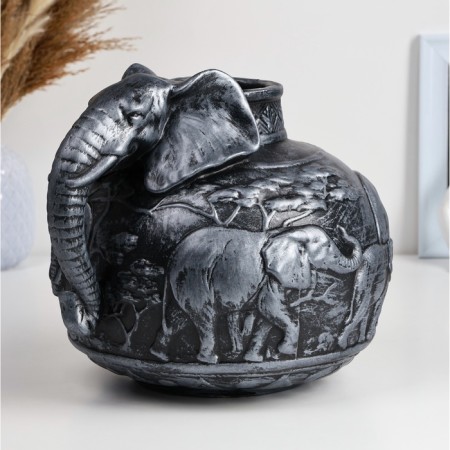 Kashpo - VAZ "African Elephants" 22x26x22cm, silver-1