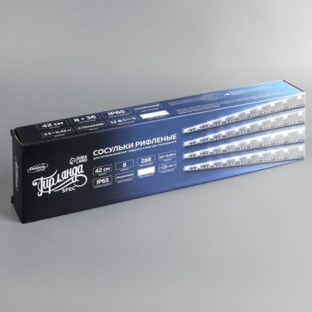 Garland "icicles rhyflated" 2.5 × 0.42 m, IP65, transparent thread, 288 LED, white glow with a drain effect, 12 V effect-7