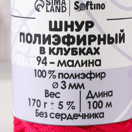 Cord flat 3 mm polyester in balls 100m/170g (+/- 5%) raspberries-94-3