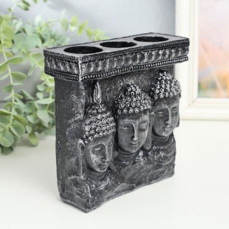 Souvenir Polystone candlestick for 3 candles "Three Buddha" 15.5x6x16.5 cm-1