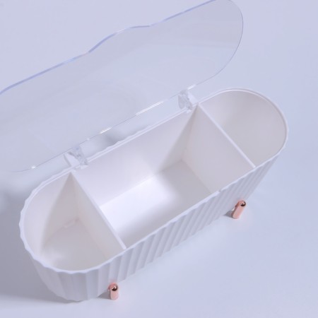 Organizer for storage, with a lid, 3 sections, 21 × 8 × 9 cm, white/pink-gold color-4