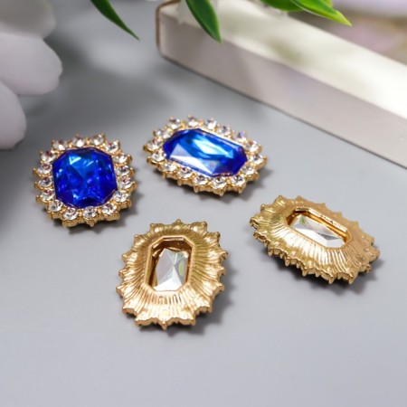 Decor for creativity Metal "Environmental medallion" bright blue crystal rhinestones 2x1.5 cm-2