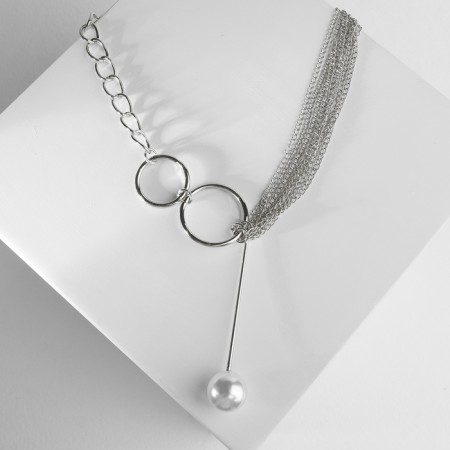 Pearl pearl "chain" link, white color in silver, 32 cm-1