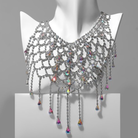 Necklace "ice" grid, white color in silver, 40 cm