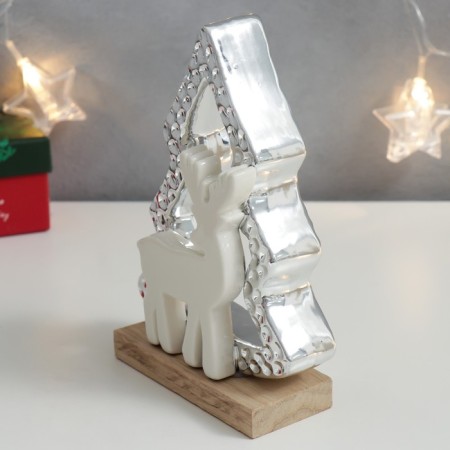 Souvenir ceramics, tree "deer at the Christmas tree" silver 17.7x5.2x12 cm-1