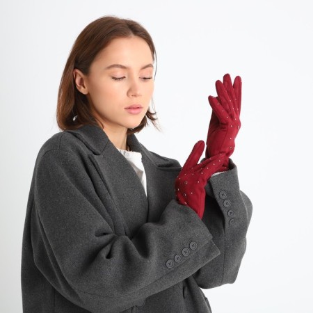 Gloves are female, dimensionless, without insulation, burgundy color-4