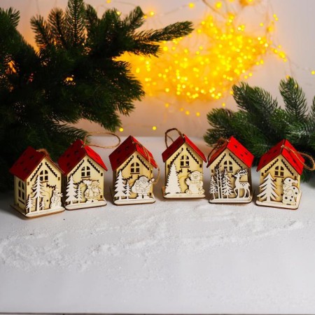 New Year's decor with the backlight "House with a red roof" 9 × 6 × 7 cm, mix-4