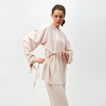 Women's costume (tunic, trousers) minku: casual collection beige color, size 42-3