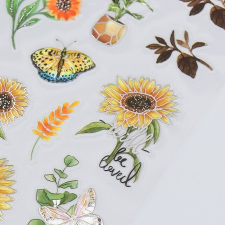Sunflower plastic sticker with silver stroke 10x27 cm-2