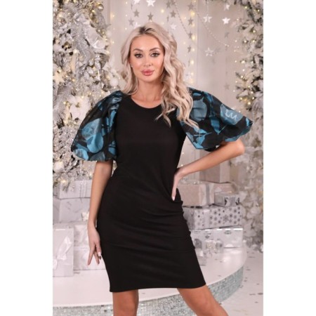 Female dress, size 42, black color, turquoise-8