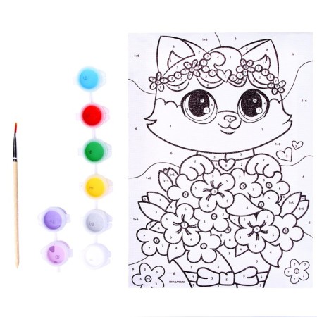 Picture on numbers for children "Kitten in a bouquet", 21 x 15 cm-4