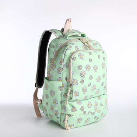 A backpack with a zipper, bag, cosmetic bag, green color