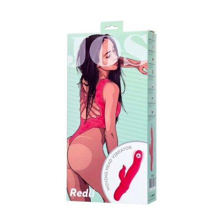 Jos Redli vibrator with a moving head, silicone, red color, 21 cm-15