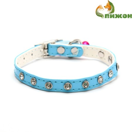 A collar with round rhinestones, 28 x 1 cm, Osh 21-25 cm, arts. The skin, blue