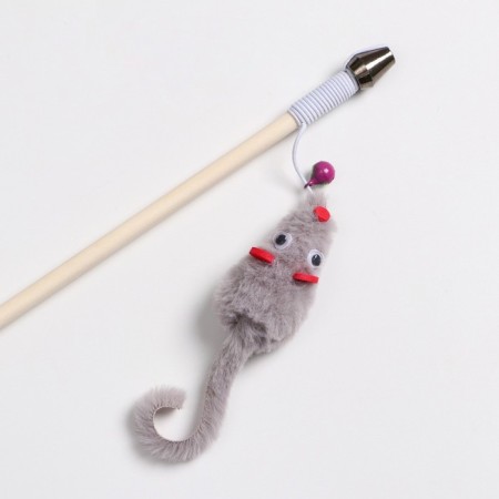 Teaser - fishing rod "mouse with a bell" on a wooden stick-1