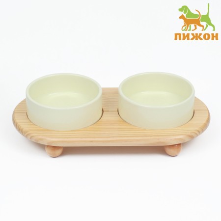 Double ceramic bowls on a stand of 2 x 450 ml 28.5 x 15.5 x 7 cm, light green-1